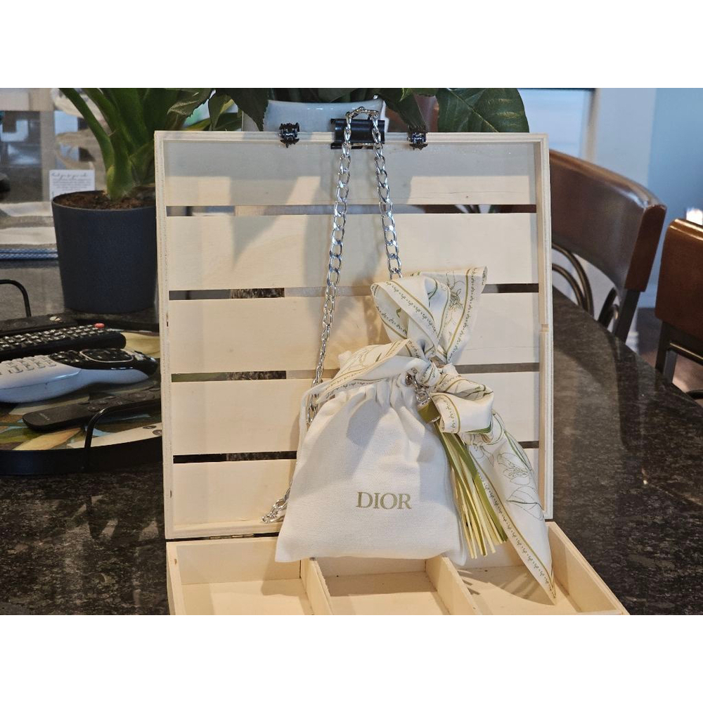 Christian Dior White Pouch w/Strap, Twilly and Tassel added